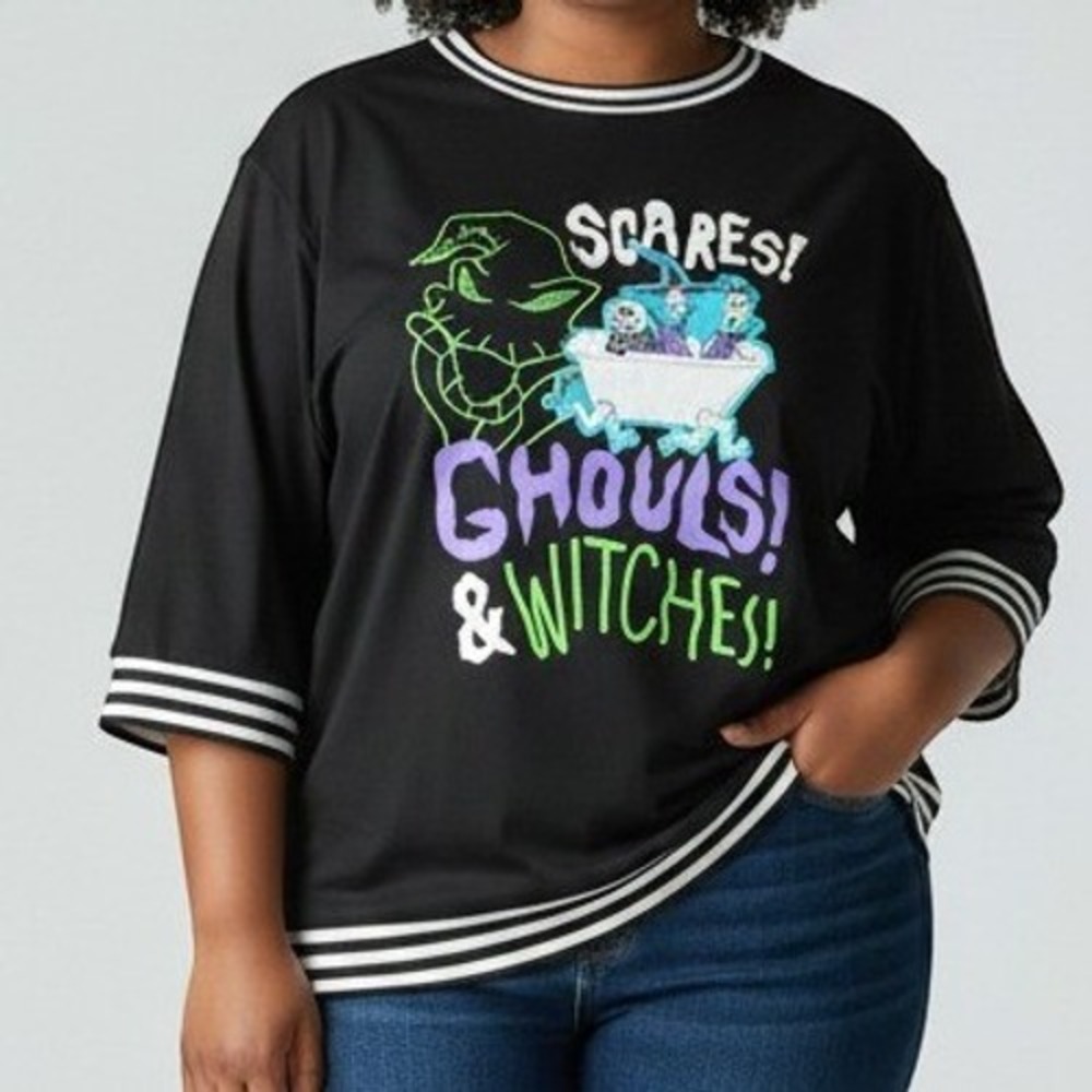 Disney Nightmare Before Christmas Sleep Shirt Women XL Black Ghouls Witches New